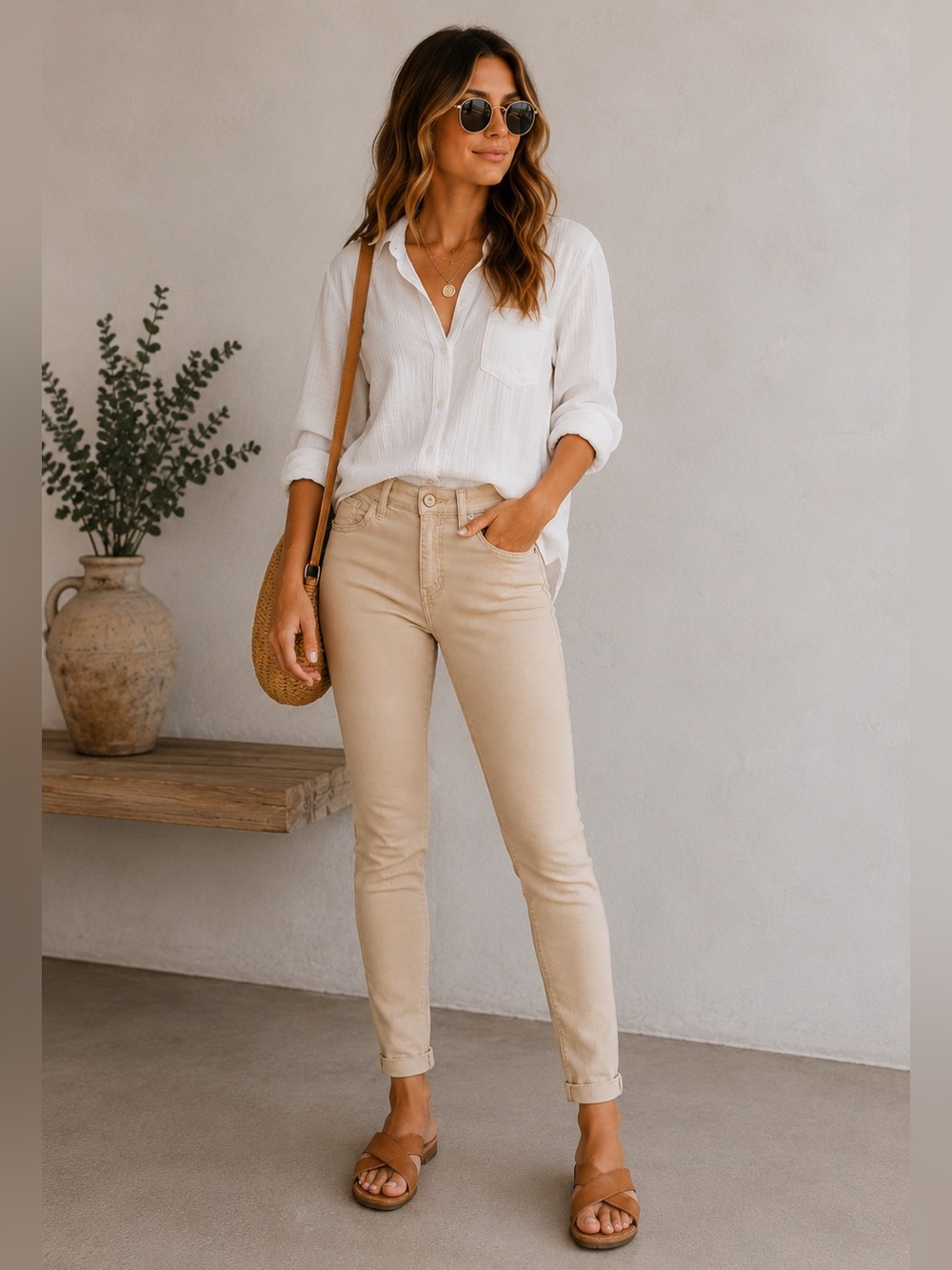 BKE Buckle Cream Skinny Chino Pants Mid Rise Stretch Casual Neutral Jeans